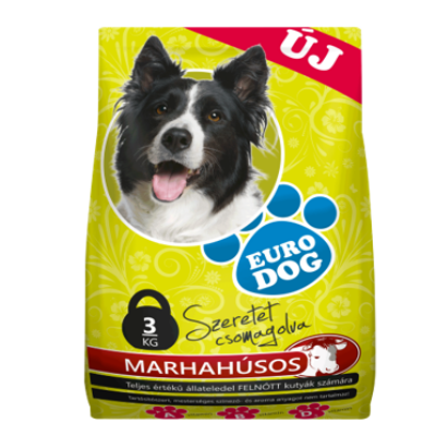 EuroDog száraz marha kutyatáp 3kg 18% Fehérje tartalom